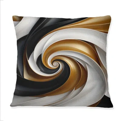 Design Art Abstract Liquid Gold Black Double Spiral Swirl - Abstract Spirals Printed Throw Pillow In Black;gold