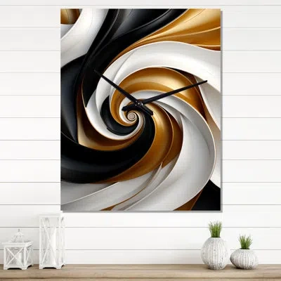 Design Art Abstract Liquid Gold Black Double Spiral Swirl I - Abstract Spirals Wall Clock In Black;gold