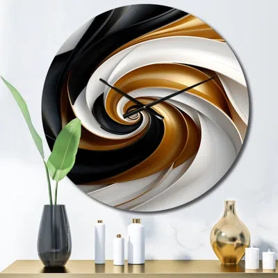 Design Art Abstract Liquid Gold Black Double Spiral Swirl Wall Clock In Black;white;gold