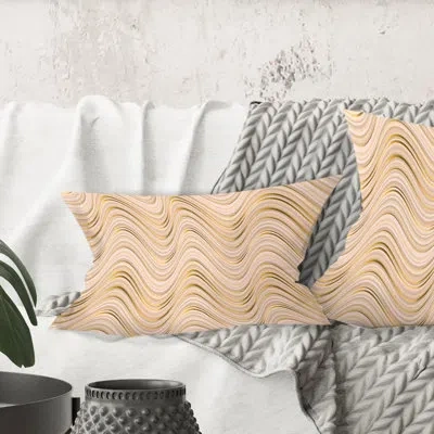 Design Art Abstract Luxury Beige Waves - Mid-century Modernprinted Throw Pillow