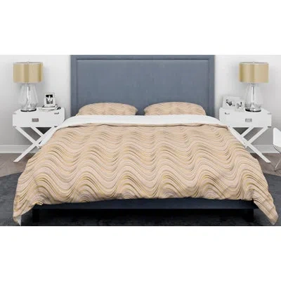 Design Art Abstract Luxury Waves Mid-century Duvet Cover Set In Brown