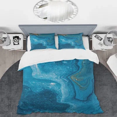 Design Art Abstract Marble Composition In Blue Ii - Modern Duvet Cover Set - Microfiber Polyester