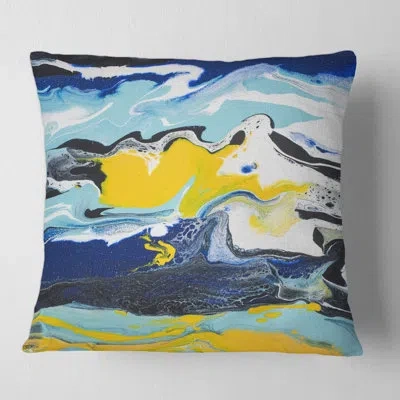 Design Art Abstract Marble Composition In Yellow And Blue Ii - Modern Printed Pillow