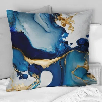 Design Art Abstract Marble Geode Blue I - Abstract Marble Printed Pillow In Blue;gold