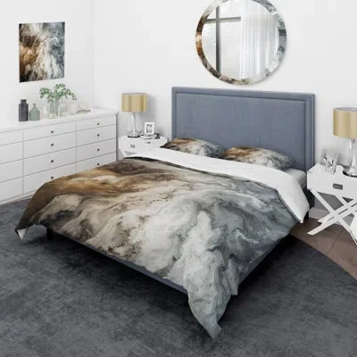 Design Art Abstract Marble With Copy Space Ii Beddingmicrofiber / Polyester Duvet Cover Set In Gray;beige