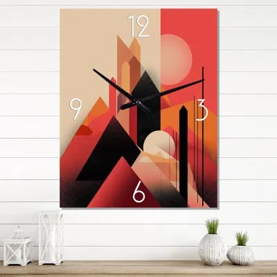 Design Art Abstract Minimal Full Moon Landscape Pink - Abstract Landscape Wall Clock In Black;pink