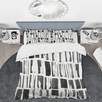 Design Art Abstract Monochrome Bricks - Modern Duvet Cover Set - Microfiber Polyester In Black,white