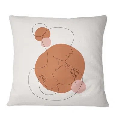 Design Art Abstract Mother With A Child In One Line Art - Glam Printed Throw Pillow In Brown