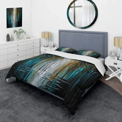 Design Art Abstract Nature Trees Painting I - Modern Duvet Cover Set - Microfiber Polyester In Black;yellow