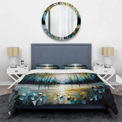 Design Art Abstract Nature Trees Painting Ii - Modern Duvet Cover Set - Microfiber Polyester In Black;yellow