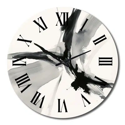 Design Art Abstract Neutral Iv Metal Wall Clock In Black;white