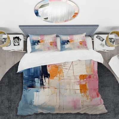 Design Art Abstract Patchwork Iv Beddingmicrofiber / Polyester Duvet Cover Set In Pink;teal