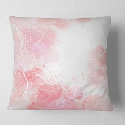 Design Art Abstract Pink Flowers Splashes I - Modern Printed Pillow In White;pink