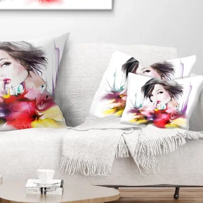 Design Art Abstract Portrait Beautiful Woman With Hair Lumbar Pillow