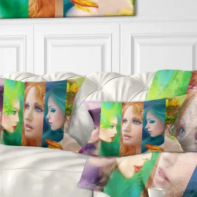 Design Art Abstract Portrait Beautiful Women Face Collage Lumbar Pillow
