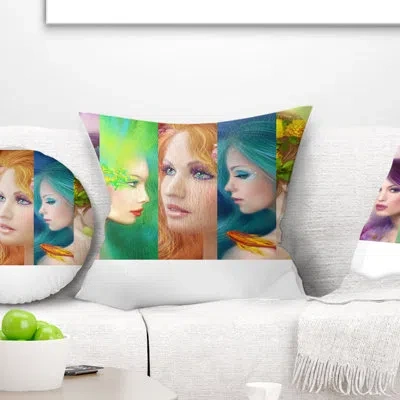 Design Art Abstract Portrait Beautiful Women Face Collage Throw Pillow