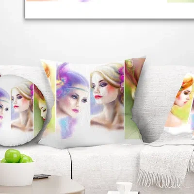 Design Art Abstract Portrait Colorful Women Face Collage Throw Pillow