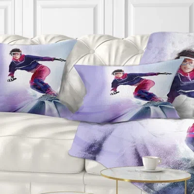 Design Art Abstract Portrait Pretty Female Snowboarder Lumbar Pillow