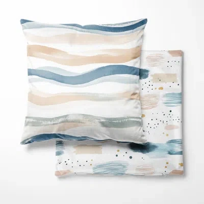 Design Art Abstract Printed Throw Pillow 2 Pieces - Drift Shore Blue Decorative Accent Pillow In Orange;blue