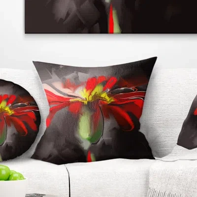 Design Art Abstract Red Flower - Floral Printed Throw Pillow In Brown;red