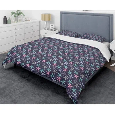 Design Art Abstract Retro Abstract Flower V Mid-century Duvet Cover Set In Blue,gold