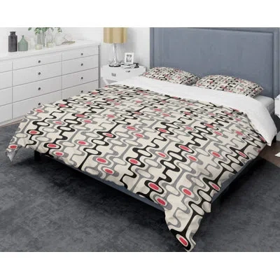 Design Art Abstract Retro Abstract Ix Mid-century Duvet Cover Set In White,black,red
