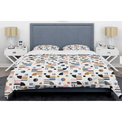 Design Art Abstract Retro Abstract Xi Mid-century Duvet Cover Set In Gray,blue,golden