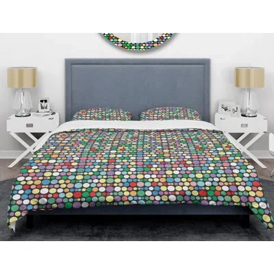 Design Art Abstract Retro Abstract Xii Mid-century Duvet Cover Set In Green,purple,pink