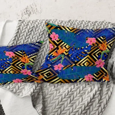 Design Art Abstract Retro Design Vi - Mid-century Modernprinted Throw Pillow In Blue