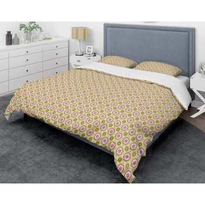 Design Art Abstract Retro Ethnic Abstract Kaleidoscope Mid-century Duvet Cover Set In Yellow
