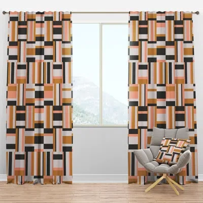 Design Art Abstract Retro Geometric Ix - Mid-century Curtain - Velvet Room Darkening - 1 Panel