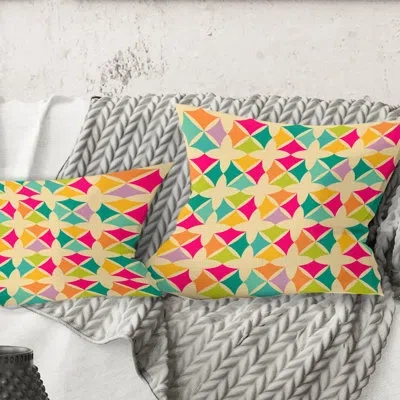 Design Art Abstract Retro Geometric Pattern Iii - Mid-century Modernprinted Throw Pillow In Blue;white;green;red;yellow;pink