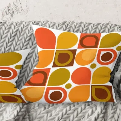 Design Art Abstract Retro Geometric Pattern Vi - Mid-century Modern Printed Throw Pillow In Yellow