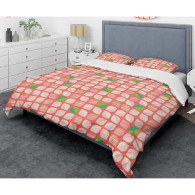 Design Art Abstract Retro Geometric Viii Mid-century Duvet Cover Set In Red