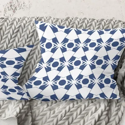 Design Art Abstract Retro Geometrical Design I - Mid-century Modern Printed Throw Pillow In Blue