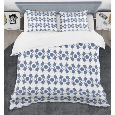 Design Art Abstract Retro Geometrical I Mid-century Duvet Cover Set In Blue,white