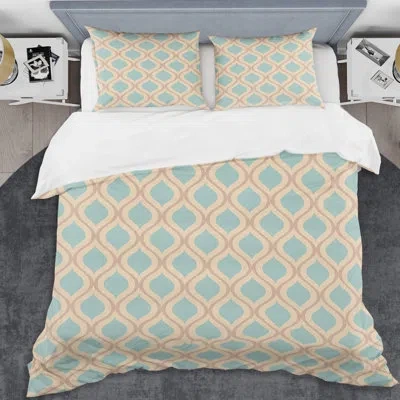 Design Art Abstract Retro Geometrical V Mid-century Duvet Cover Set In Blue,yellow