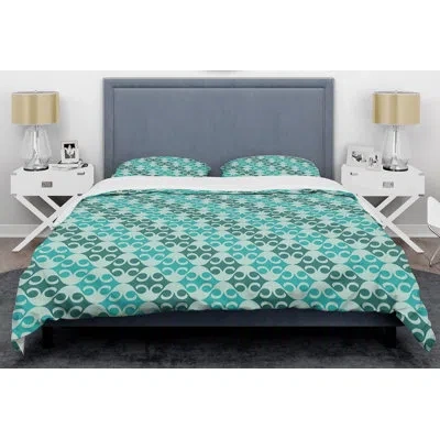 Design Art Abstract Retro Geometrical Vi Mid-century Duvet Cover Set In Blue