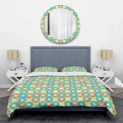 Design Art Abstract Retro I Mid-century Duvet Cover Set In Blue,orange,yellow