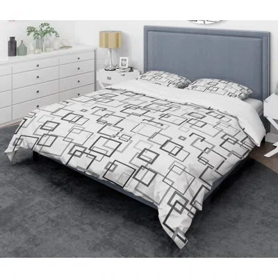 Design Art Abstract Retro Ii Mid-century Duvet Cover Set In Gray
