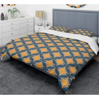 Design Art Abstract Retro Iii Mid-century Duvet Cover Set In Yellow