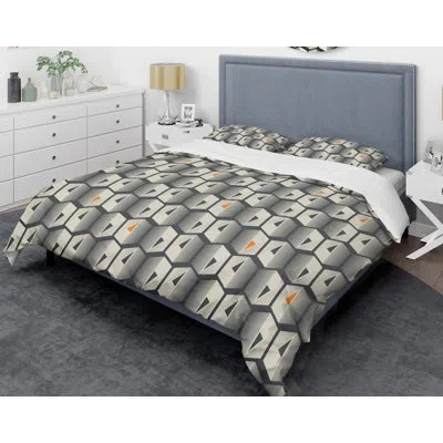 Design Art Abstract Retro Triangular Geometrics Mid-century Duvet Cover Set In Black