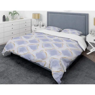 Design Art Abstract Shapes Mid-century Duvet Cover Set In Purple