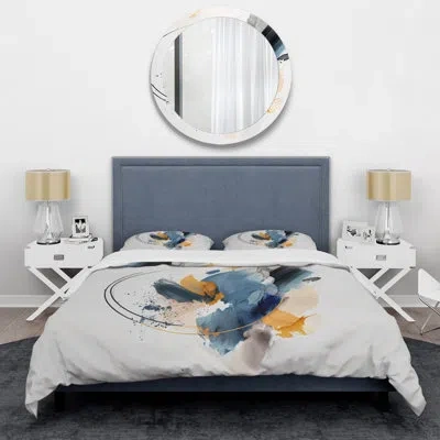 Design Art Abstract Shapes Modern Artwork Ii - Abstract Duvet Cover Set - Microfiber Polyester In Blue;yellow