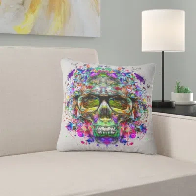 Design Art Abstract Skull With Glasses And Paint Splashes Pillow In Green