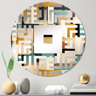 Design Art Abstract Taupe Blockchain Blocks - Square Wall Mirror In Yellow;beige