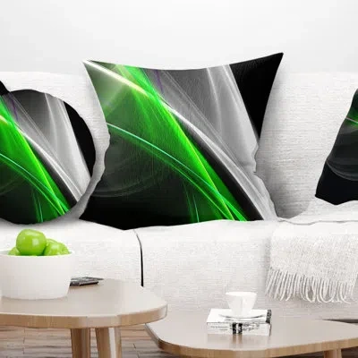 Design Art Abstract Throw Pillow, Green White Fractal Pattern Decor - Fractal Lines Green White In Black,green,white Abstract