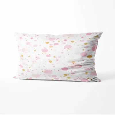 Design Art Abstract Throw Pillow - Modern Pink And Gold Dew Printed Cushion In Pink;gold