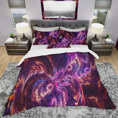 Design Art Abstract Tidal Wave At Night - Abstract Duvet Cover Set - Microfiber Polyester In Purple
