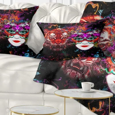 Design Art Abstract Tiger And Woman Colorful Faces Lumbar Pillow